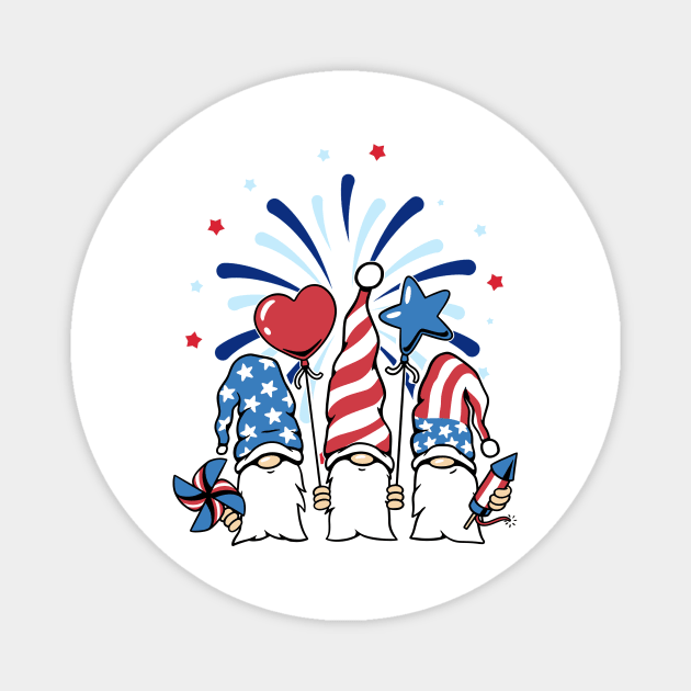 Gnomes Patriotic American Flag Cute 4th Of July Fourth Magnet by Little Duck Designs